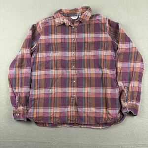 Woolrich Plaid Shirt Women's Size Medium Burgundy Plaid Flannel Long Sleeve